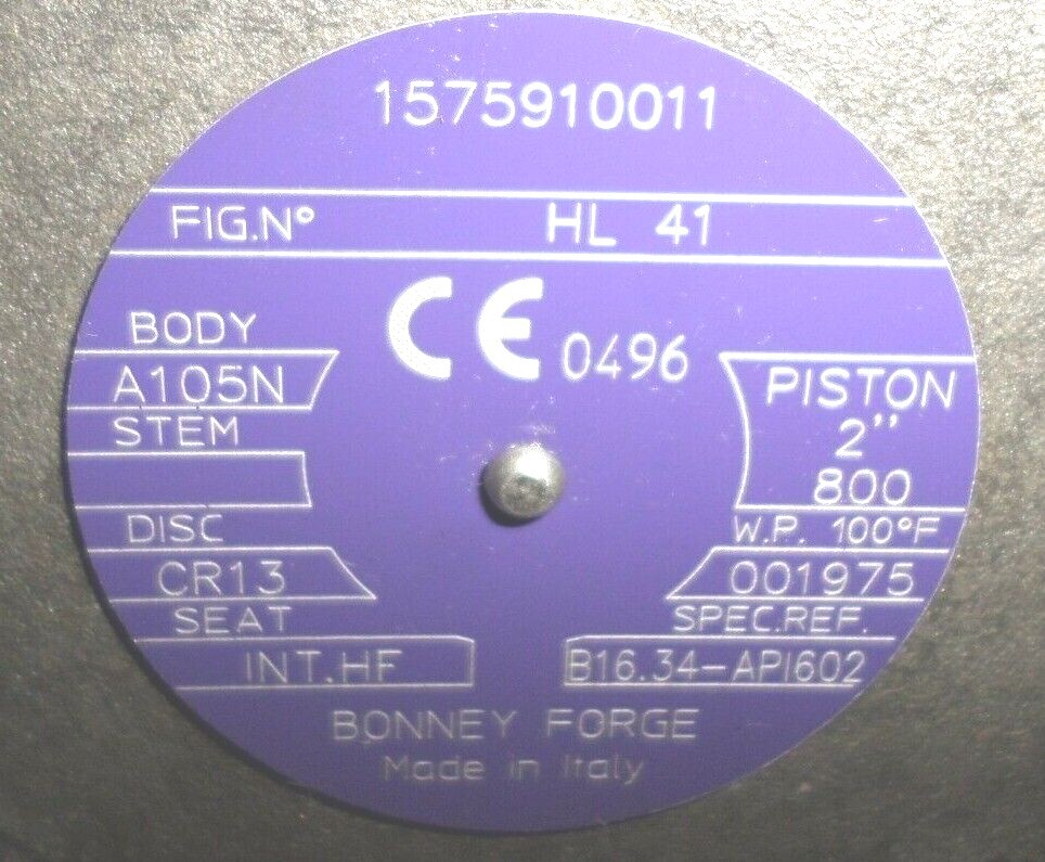 👀 NEW ✨ BONNEY FORGE HL 41 2" CLASS 800 PISTON CHECK VALVE WELD SOCKET A105