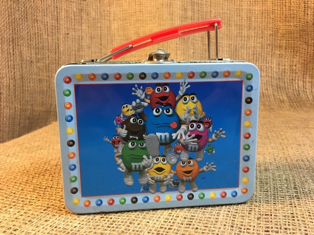 “M & M'S Characters”Collectible Light Blue Mini 5.5in Lunchbox With Red Handle