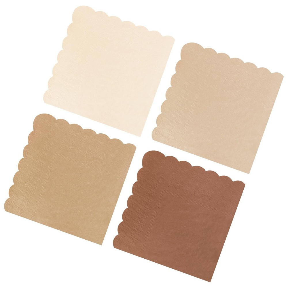 Gradient Brown Cocktail Party Napkins Scalloped Beverage Dessert 120 PCS