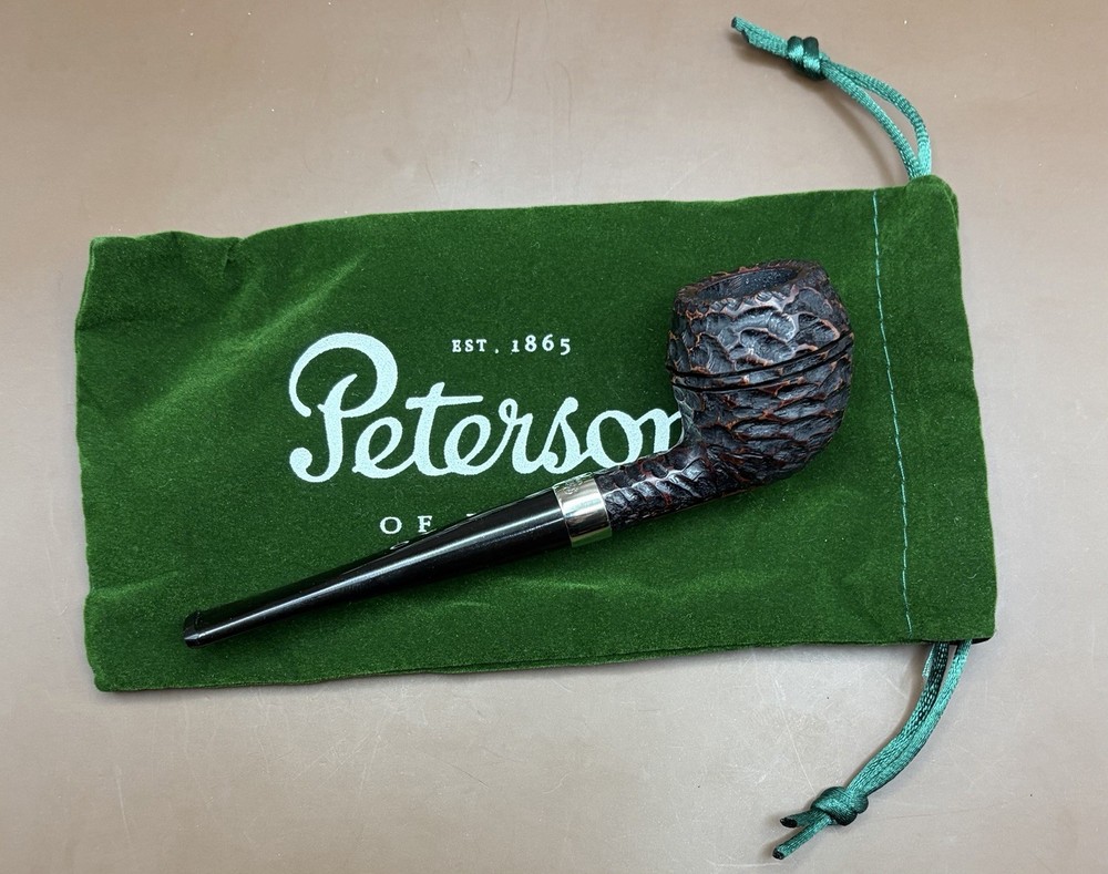 NOS Peterson Junior Rusticated Nickel Mounted Rhodesian Fishtail Pipe Unsmoked