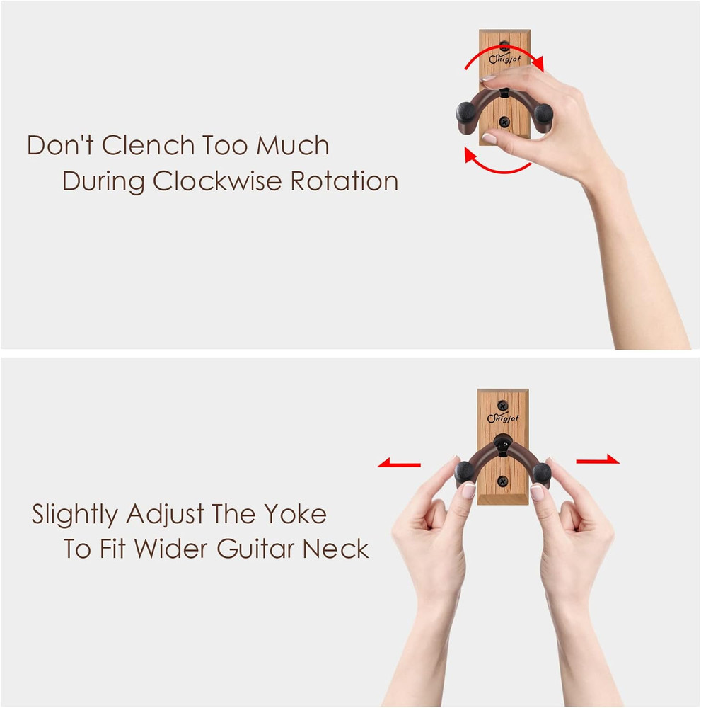 Guitar Wall Mount 2 Pack, Rotatable Solid Wood Hanger with Screws, V-Shaped Hook