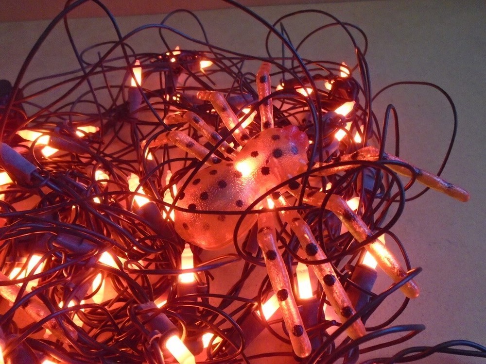Halloween Orange Spider Web Light Set 4ft. Black Wire