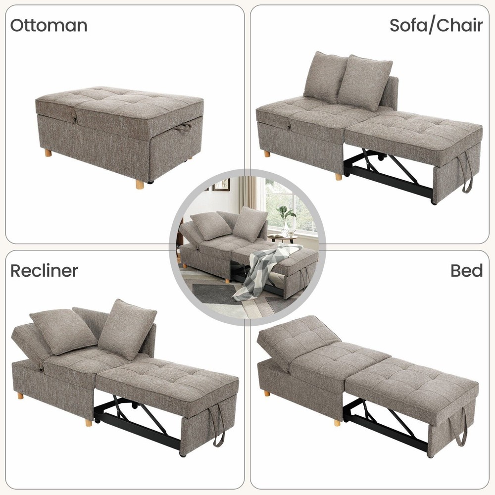 4-in-1 Folding Ottoman Sofa Bed, Convertible Chair Multi-Function Sleeper Sofa:】