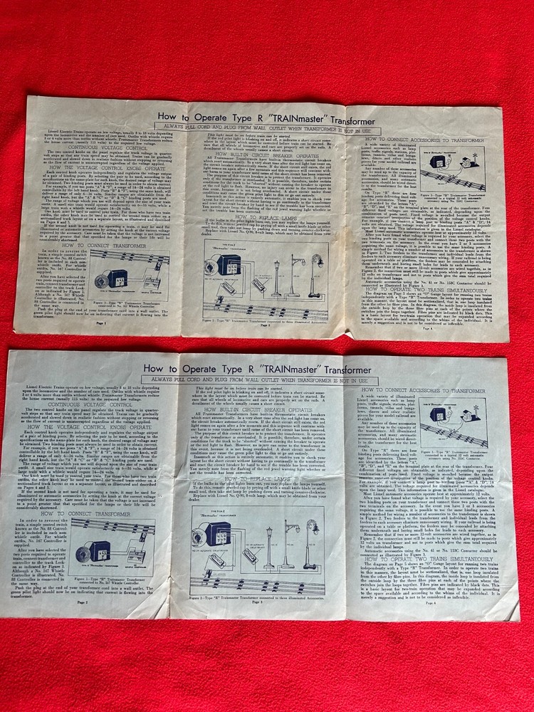 C7 LIONEL POSTWAR TYPE “R” TRAINmaster TRANSFORMER OPERATING INSTRUCTIONS 1946