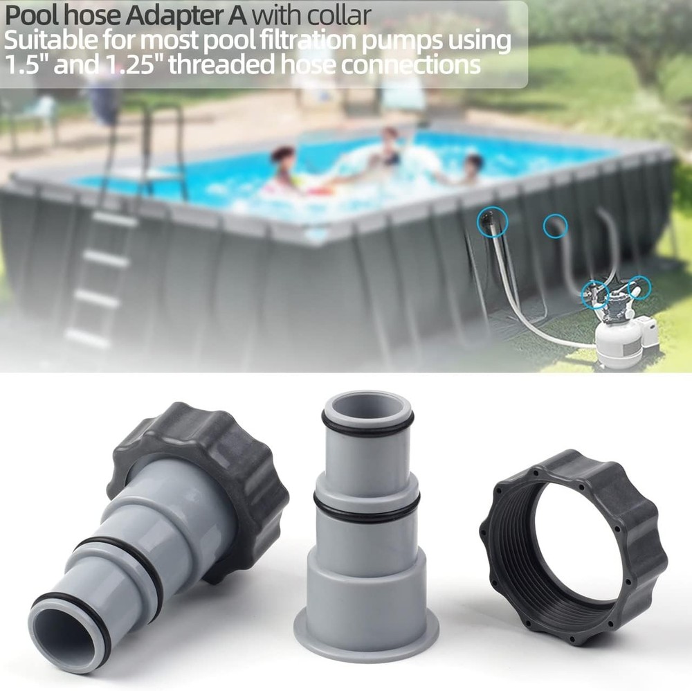 Pool Hose Adapter A with Collar for Intex Threaded Connection 1.25 Inch, Gray