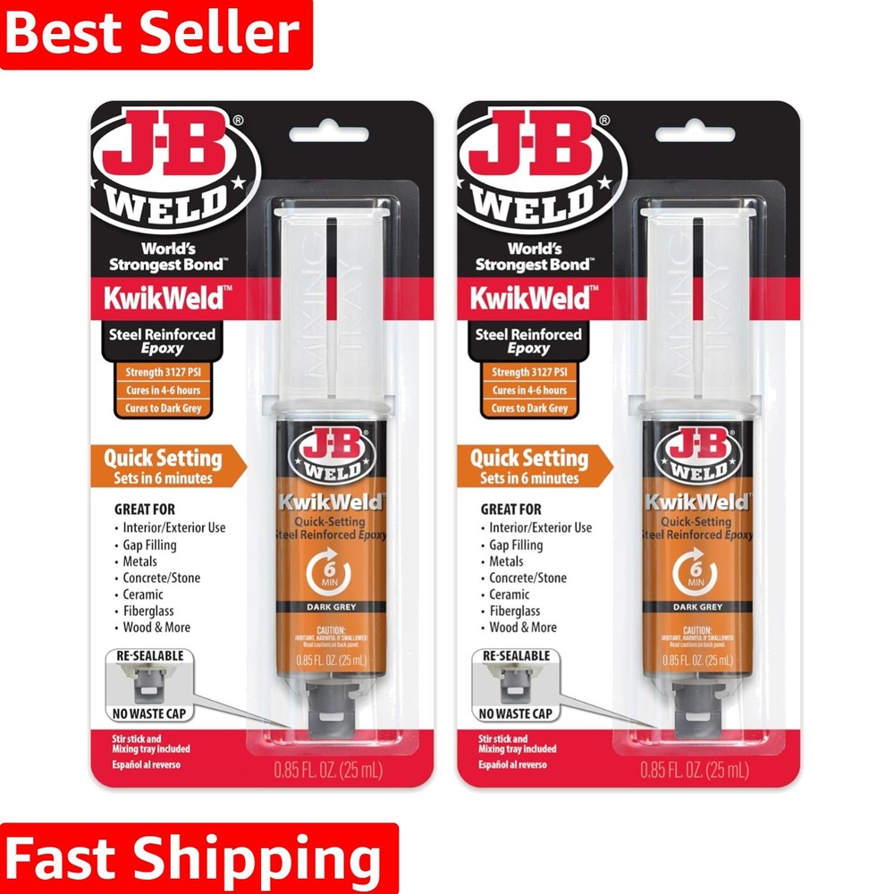 6-Minute KwikWeld Epoxy - Waterproof and Strong Dries Dark Grey, 2 Pack