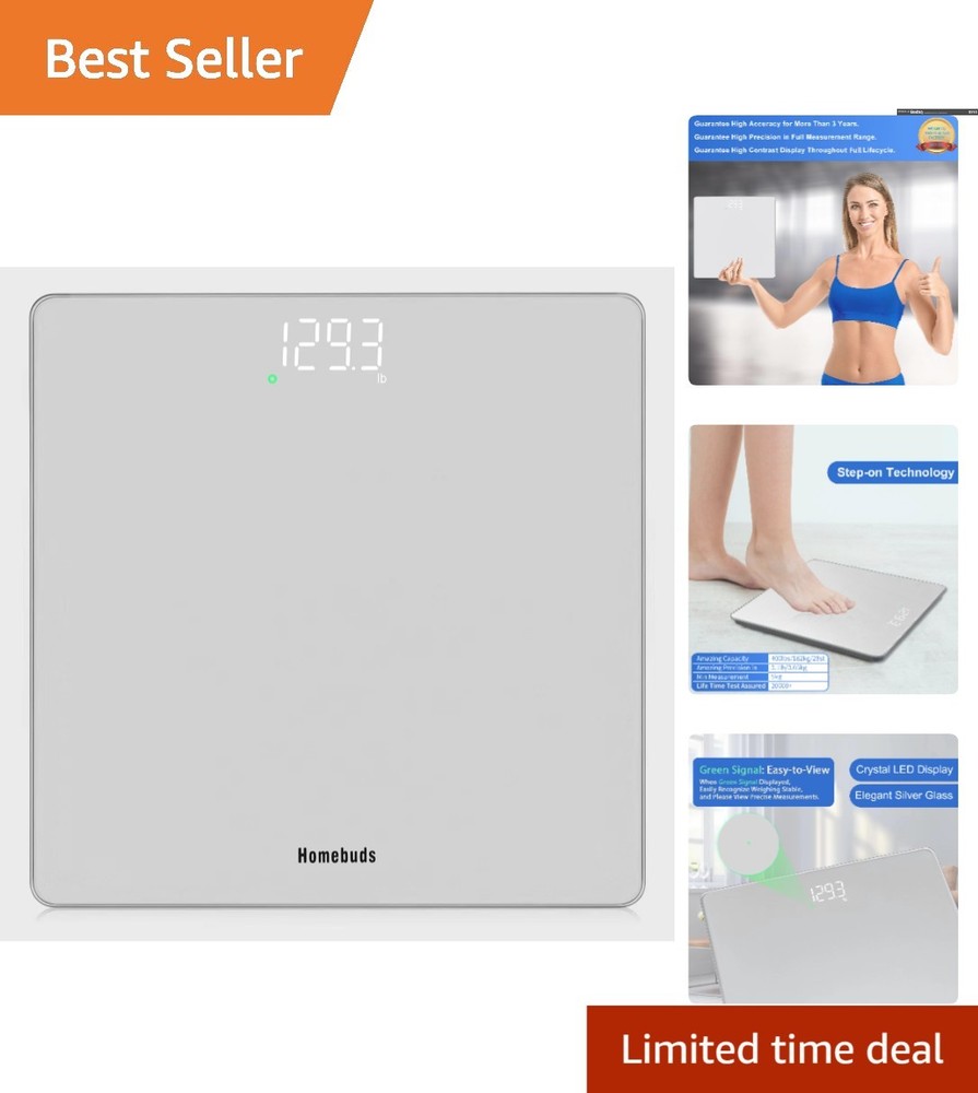 Modern Silver Bathroom Scale with Crystal Clear LED - Easy to Use & Store
