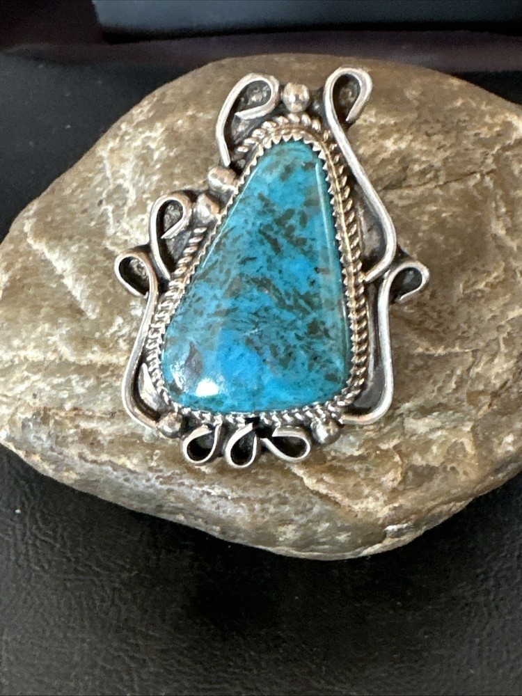 Blue Turquoise Navajo Sterling Silver Ring Size 7 19781