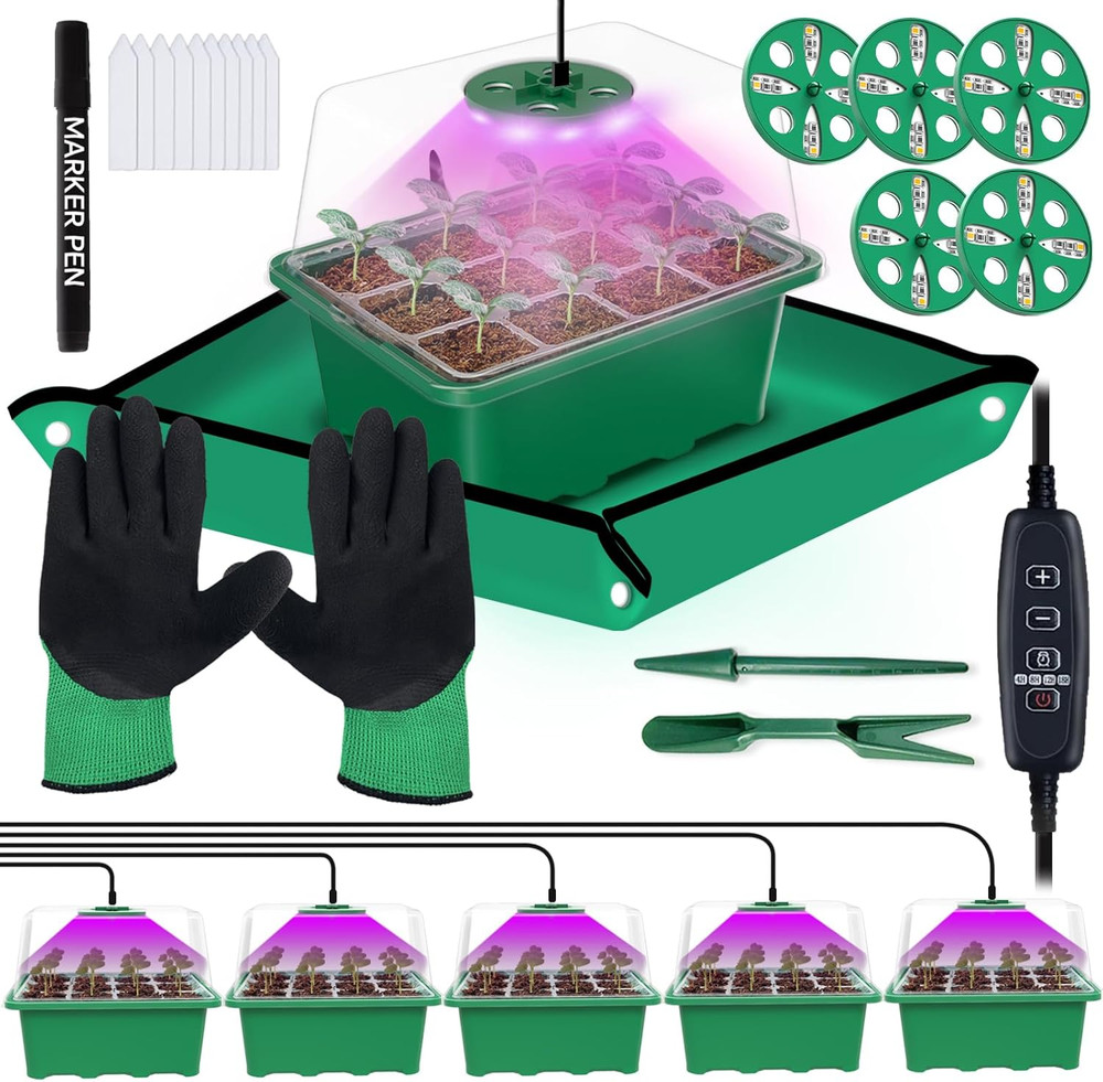 5-Pack Seed Starter Tray with Grow Light and Timer for Germination