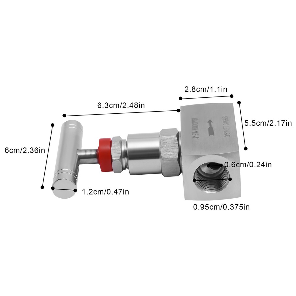 3/8" Stainless Steel Needle Valve - Threaded Flow Control, Max 6000 Psi