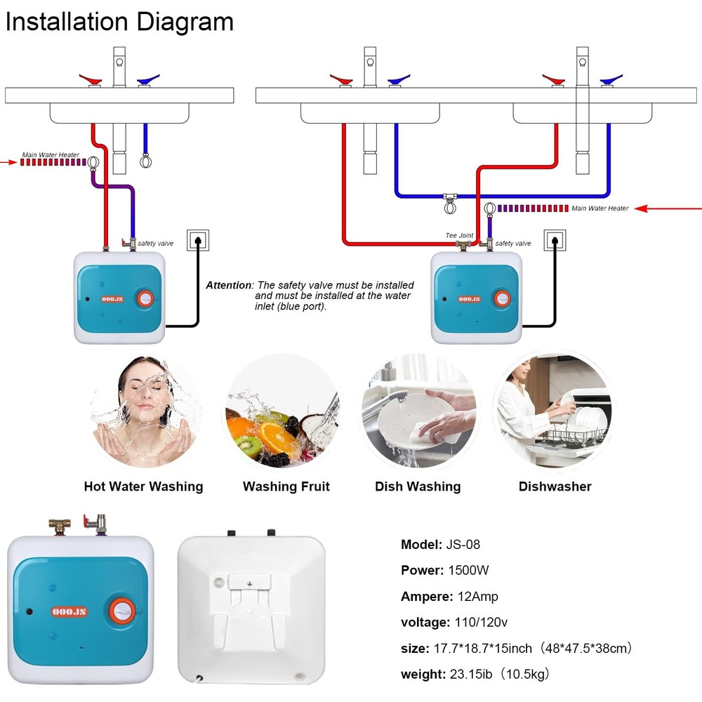 110V-120V 1440-1500W Instant Electric Hot Water Heater Under Kitchen Small Ta...