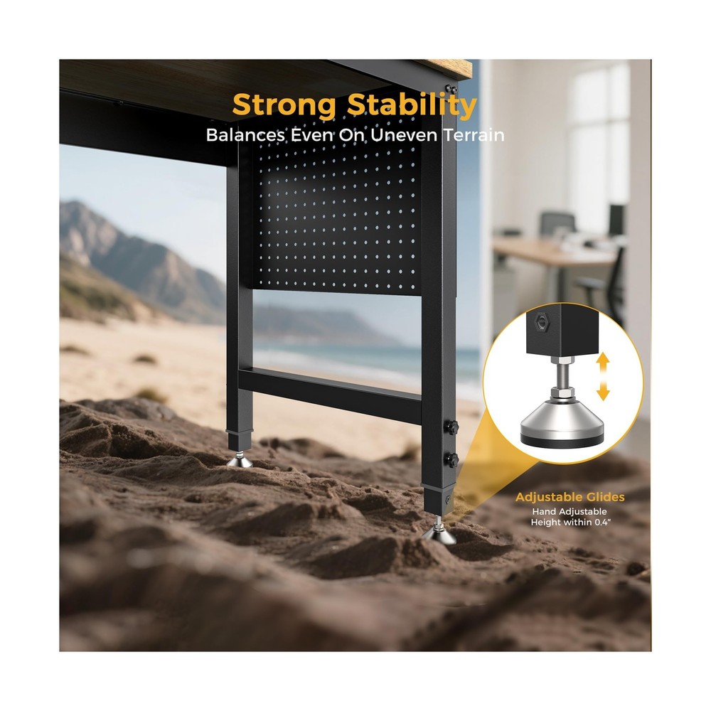 47.64" Adjustable Heavy Duty Workbench, 2000 LBS Load Capacity Rubber Wood Wo...