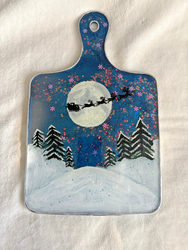 Decorative Resin Cutting Board | Hand-Painted Winter Night Scene
