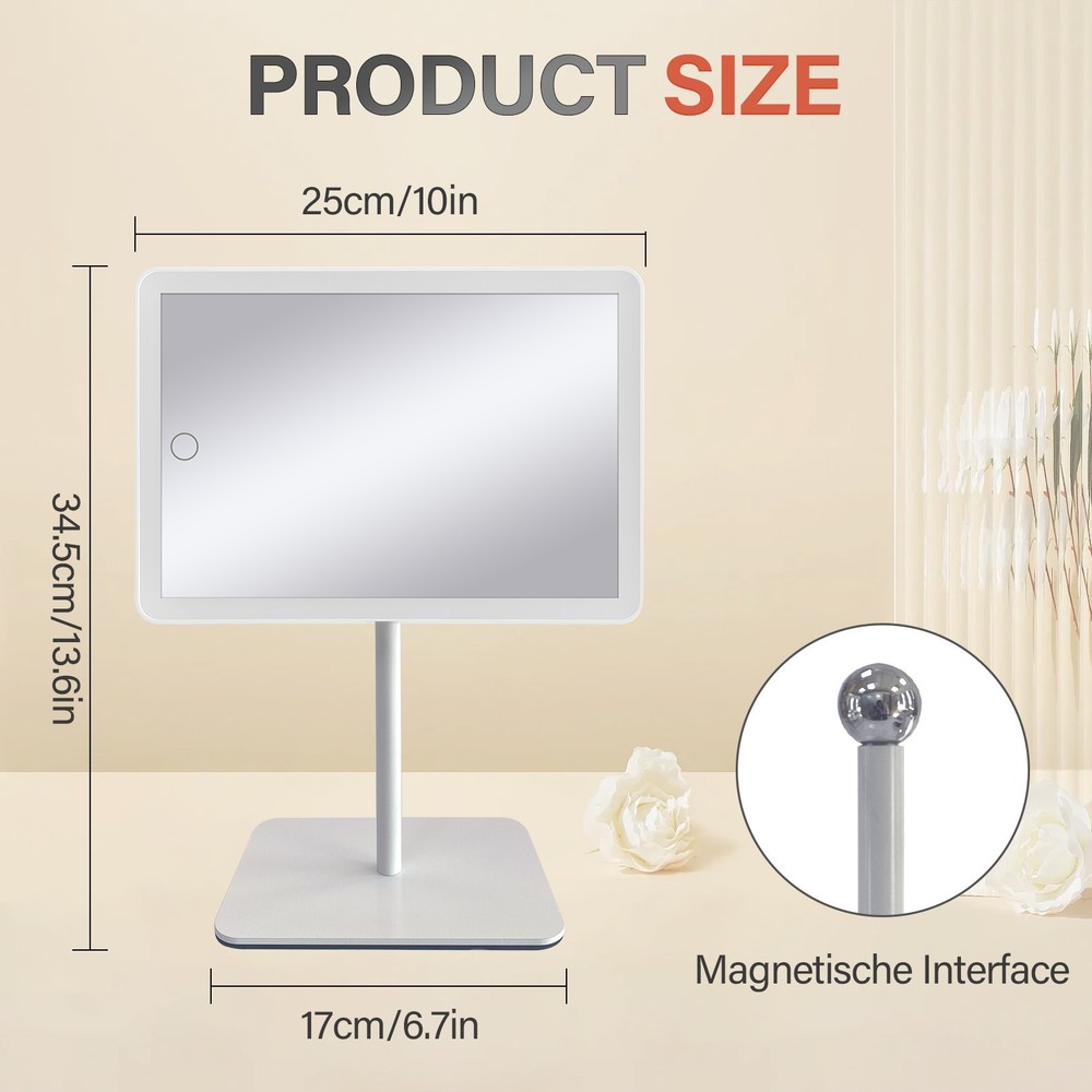 Rechargeable Makeup Mirror,360° rotation,Touch Control,3 Color Dimmable