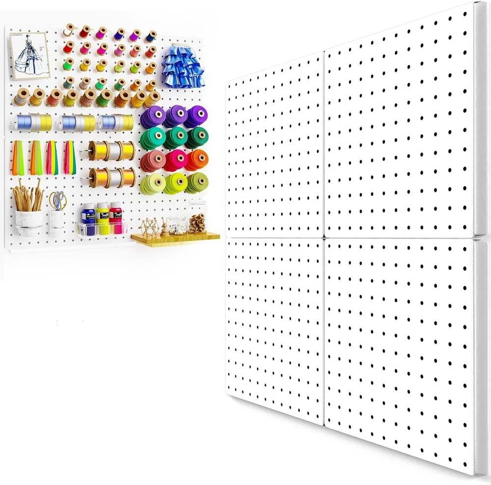 4PCS Heavy-Duty Metal Pegboard Wall Organizer - Rust-Resistant, White, 12"