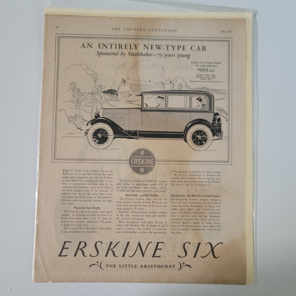 1927 Studebaker Erskine Six AD Ephemera Advertisement