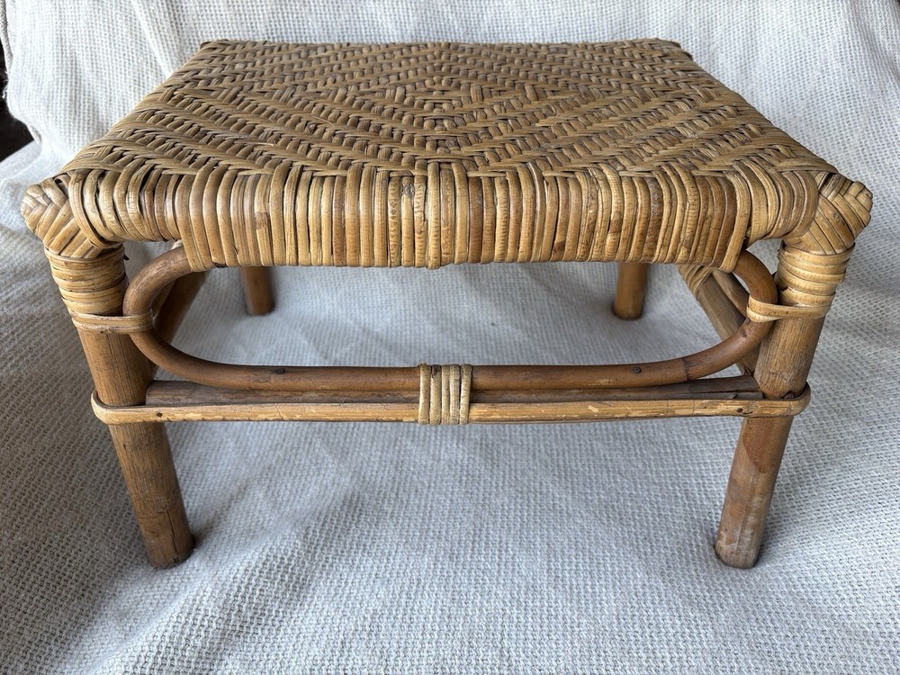 Vintage Bamboo & Rattan Footstool