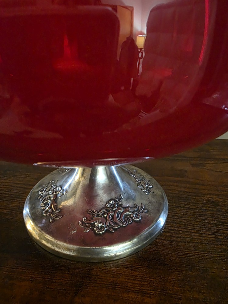 Vintage Gorham Sterling Base Ruby Red Compote