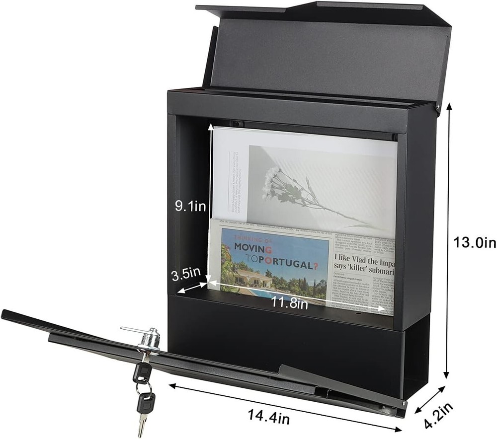 Large Mailbox Wall Mount With Lock Modern Mailboxes For Outside Black 14.4 X 13