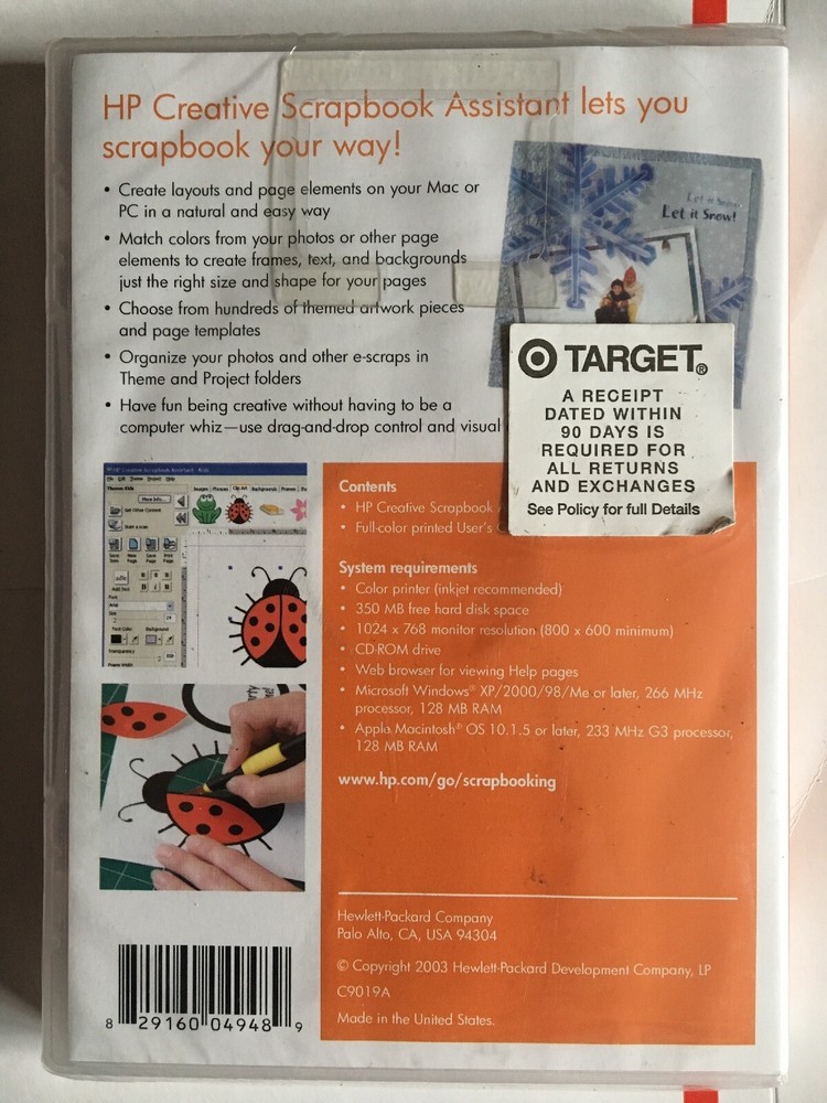 HP Creative Scrapbook Assistant CD ROM Software WIN XP/2000/98/Me NEW SEALED
