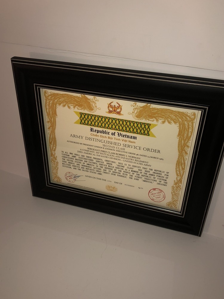 VIETNAM ~ ARMY DISTINGUISHED SERVICE ORDER CERTIFICATE-SECOND CLASS w/Printing