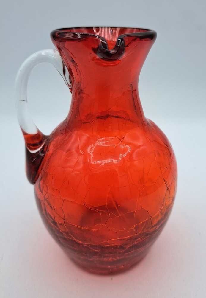 Hand Blown Red Crackle Glass Mini Pitcher