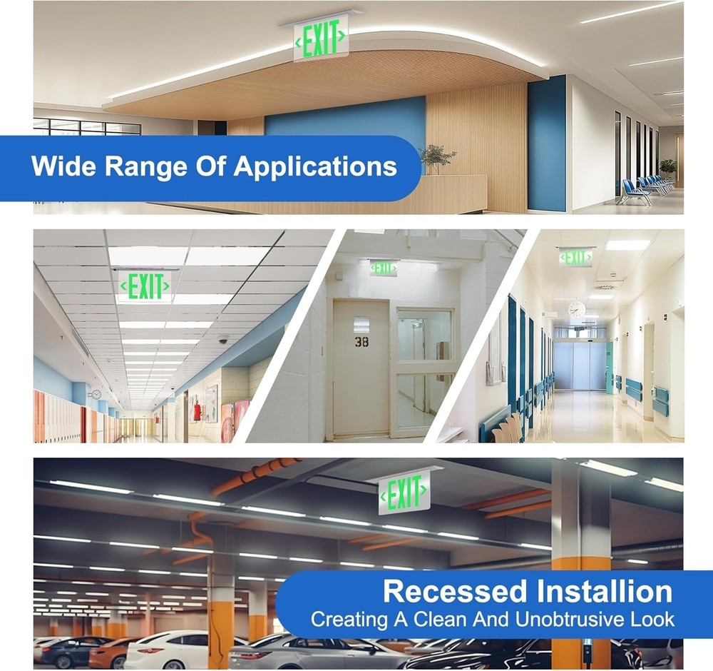 Qllite LED Exit Sign Emergency Light Battery Backup Double-Sided Green UL