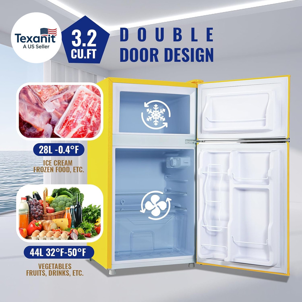 Compact Mini Refrigerator 3.5 Cu.Ft Small Refrigerator with Freezer, Retro Mini