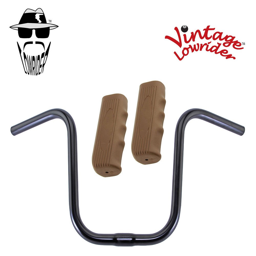 Original Lowrider 11" 25.4 U Handlebar Black Custom 120mm Grips Solid/Brown