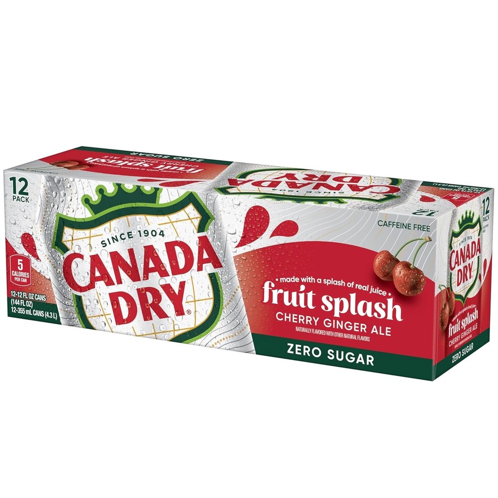 Zero Sugar Cherry Ginger Ale Fruit Splash Soda, 12 fl. oz. Cans, 12 Pack Pack...