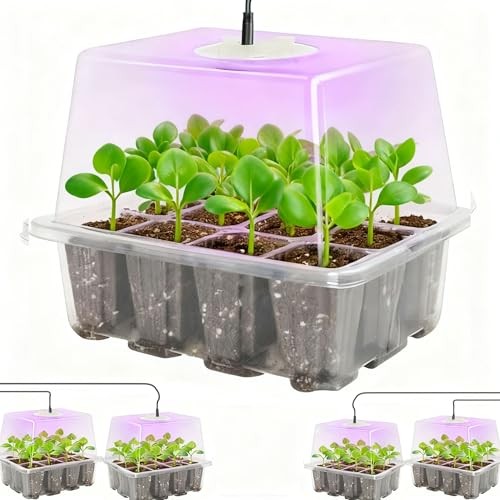 Seed Starter Kit with Grow Light, 4 Pack,12 Full Spectrum Led Beads for Seed
