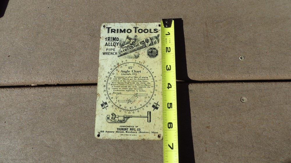 Vintage Trimo LATHE DRILL Pipefitter Plumber ANGLE Chart Metal