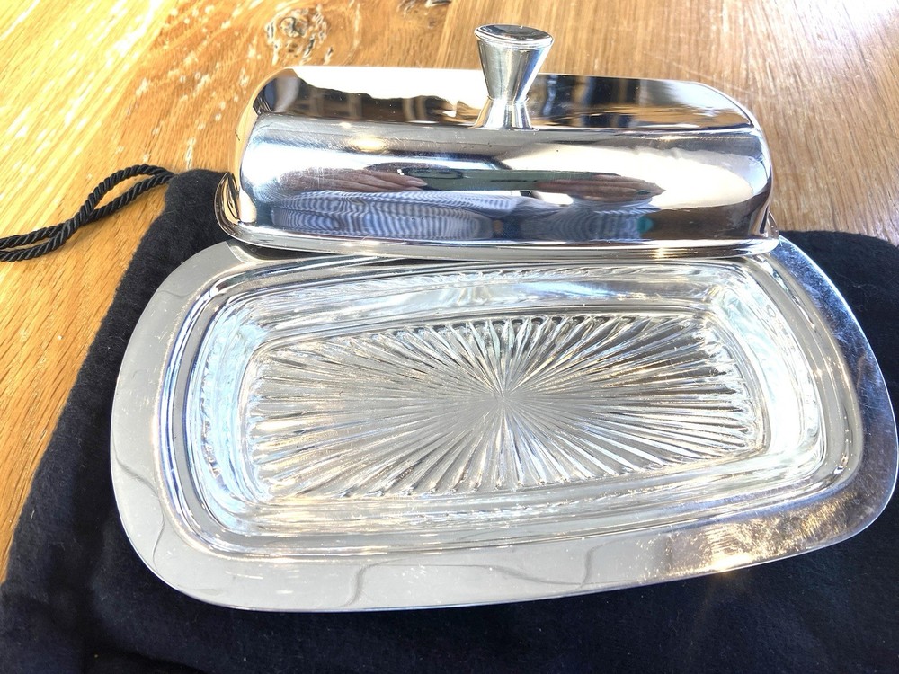 Cartier Sterling Silver Covered Butter Dish With Liner
