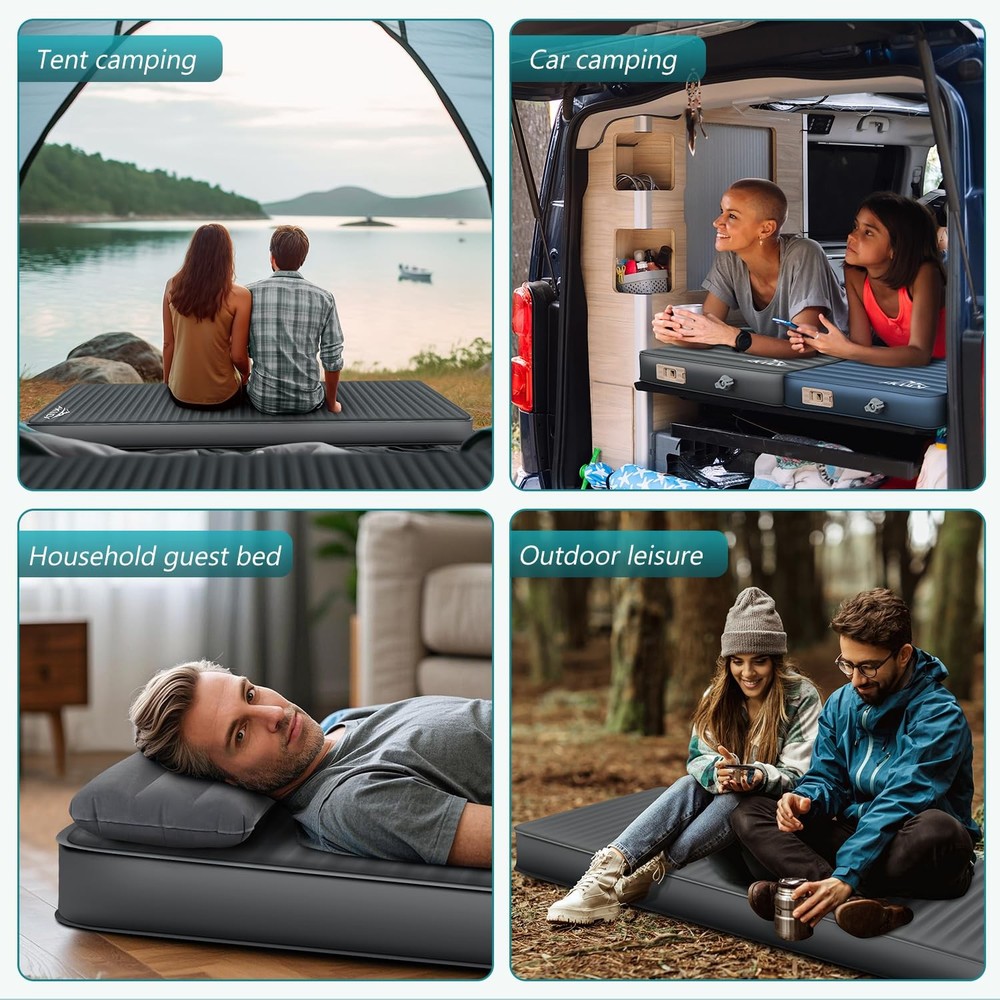 Self Inflating Sleeping Pad with Electric Pump, 4" Ultra-Thick Memory Foam Ca...