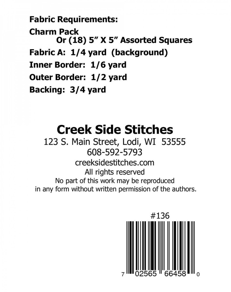 Creek Side Stitcher Charming Friendships Table Runner /Topper Quilt Pattern