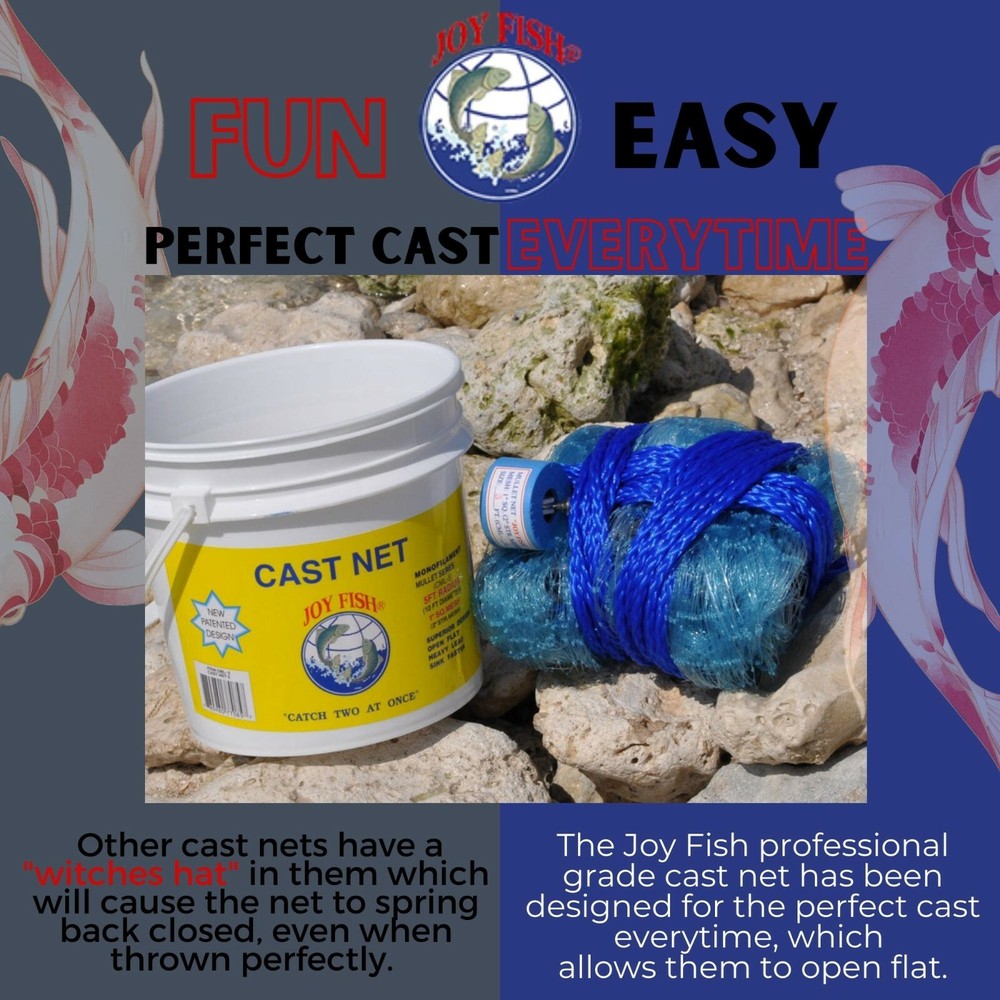 Joy Fish Mullet Cast Nets ( 1" Sq. Mesh)