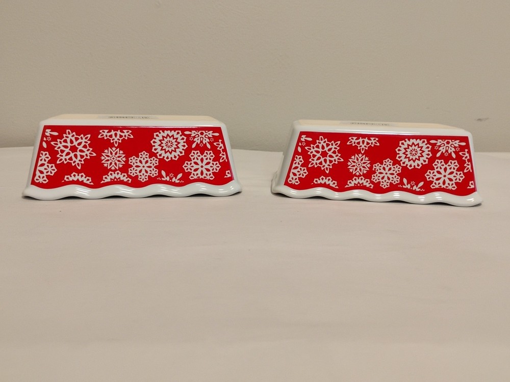 2 Vintage Winter Snowflake Small Ceramic Loaf Pan