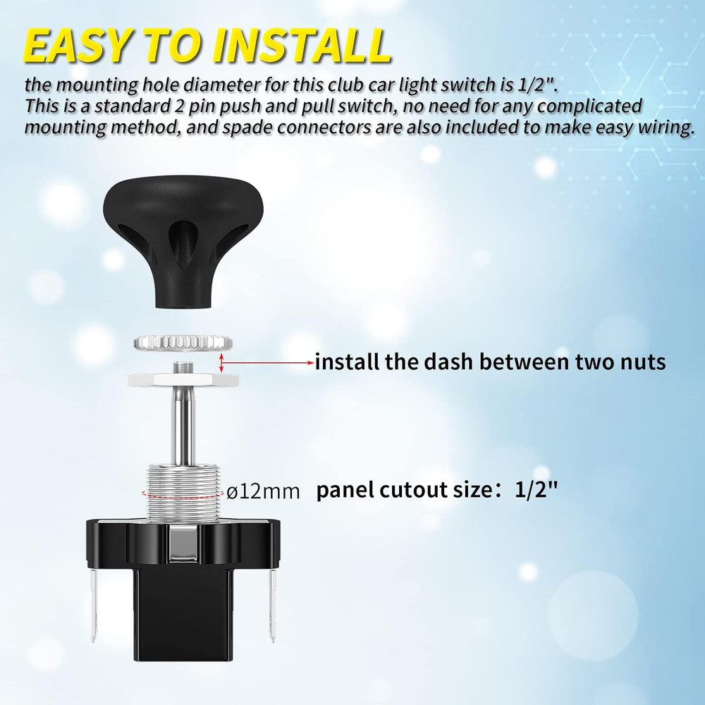 Golf Cart Headlight Switch Push Pull Type 12 Volt Universal Light Switch Button