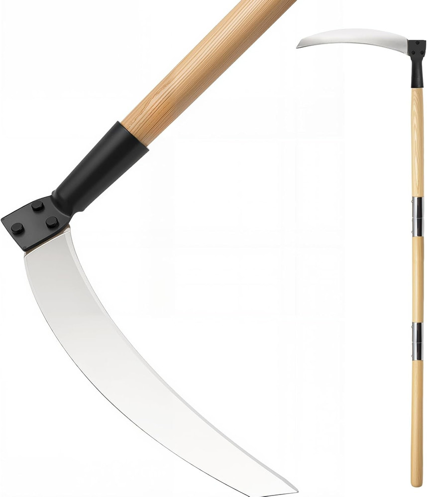 Solid Wood Long Handle Weeding Sickle, 32Cm Extended Blade for Efficient Weed &