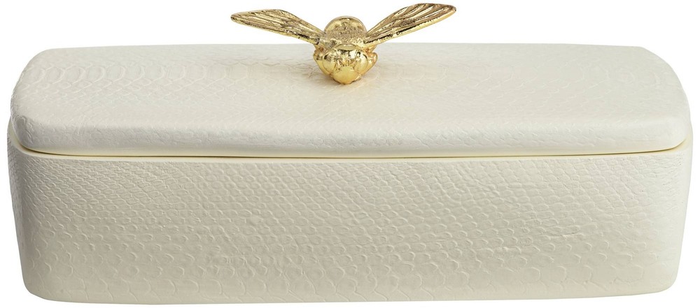 Honey Bee Matte White Rectangular Box with Lid