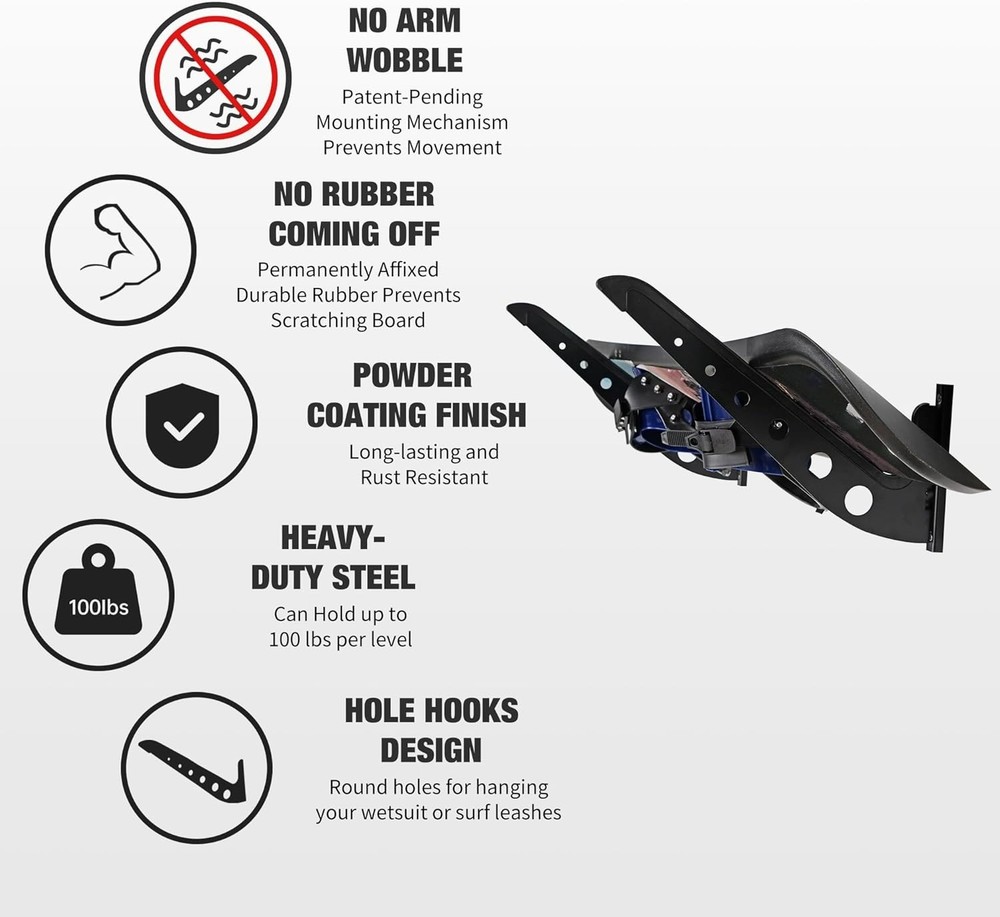 Multi Board Surf Rack Wall Mount for Surfboard, Wakeboard, Snowboard Storage,...