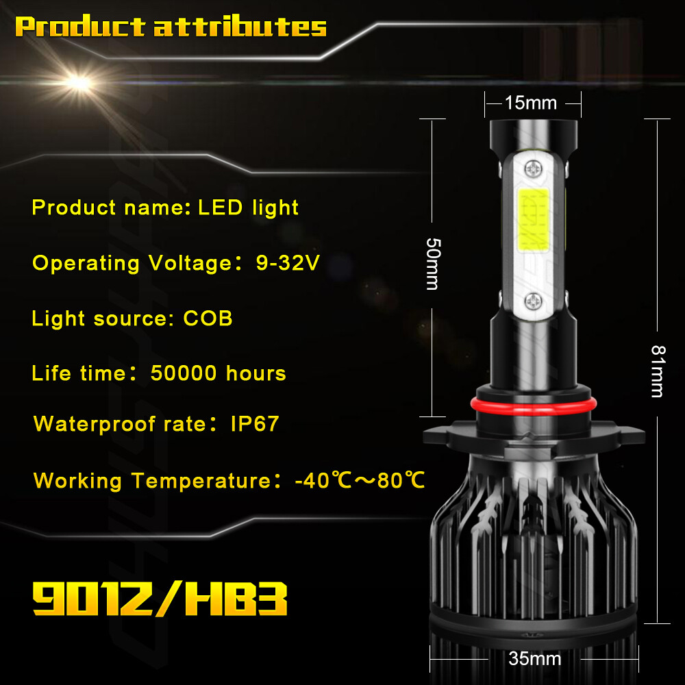 10000K 9012 HIR2 LED Headlight Bulbs Kit High Low Beam Super Bright Combo White
