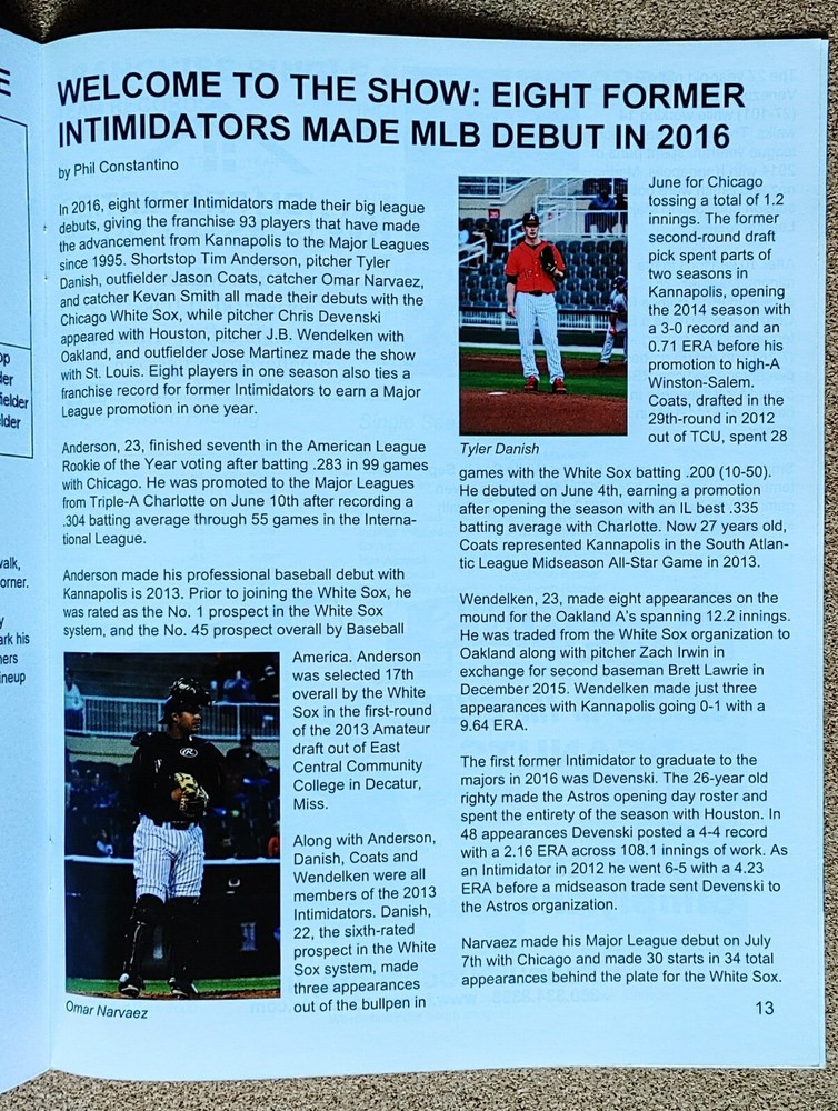 2017 Kannapolis Intimidators Program Yearbook/Scorecard & Team Photo ~ MiL