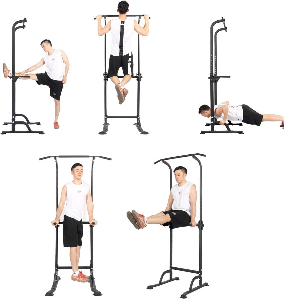 SogesPower Power Tower Dip Station Pull Up Bar Adjustable Height,Black