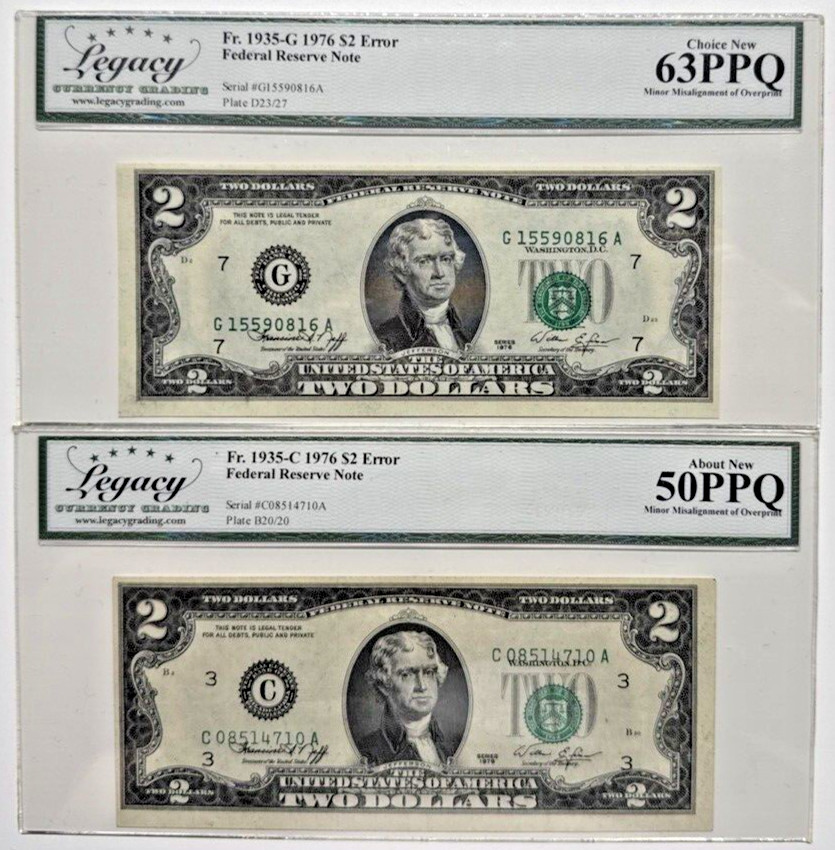 LEGACY63/50 PPQ PAIR 1976 2$ MISALIGNMENT ERROR 0816A/4710A