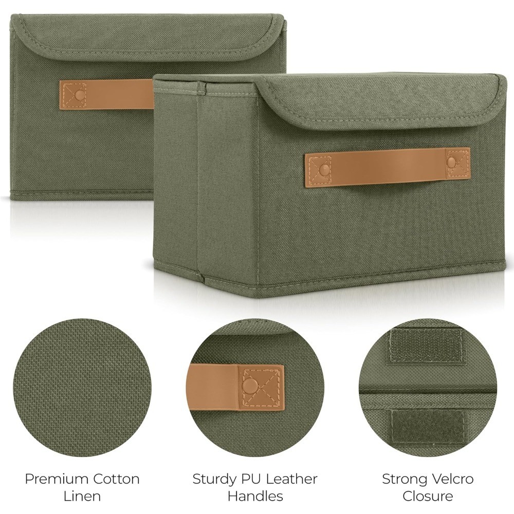 Decorative Linen Storage Boxes with Lids - Set of 2 Spacious Fabric Organizer