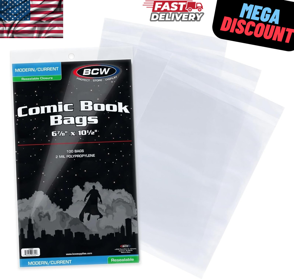 100 - BCW Current Modern Thick Resealable 2-Mil Polypropylene Comic Book Bags!