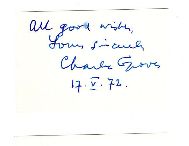 Charles Groves Signed Card 1972 Autographed / Classical Composer