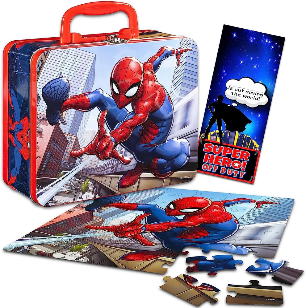 Spin Master Marvel Comics SPIDER-MAN Puzzle (48pcs) in Tin 7"x6" Lunch Box