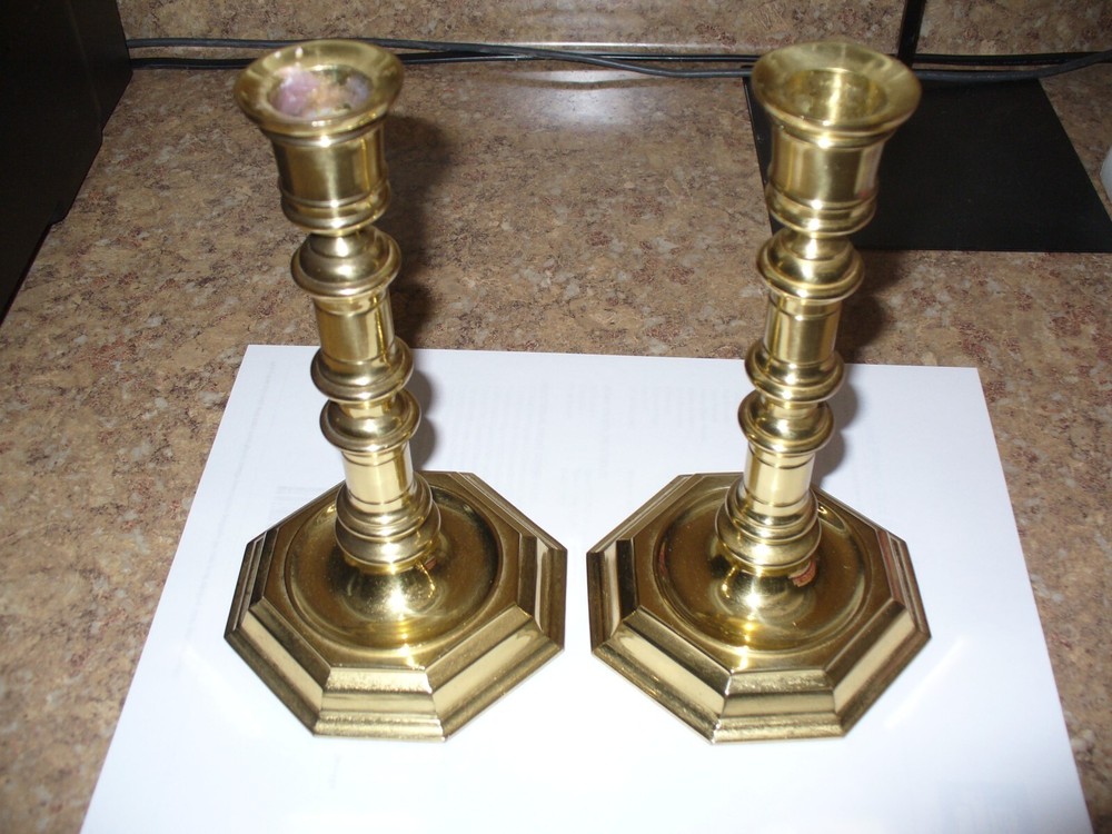 TWO ~ 7" Hand Polished Brass Candlesticks~ Hallmark (Pre-1997)